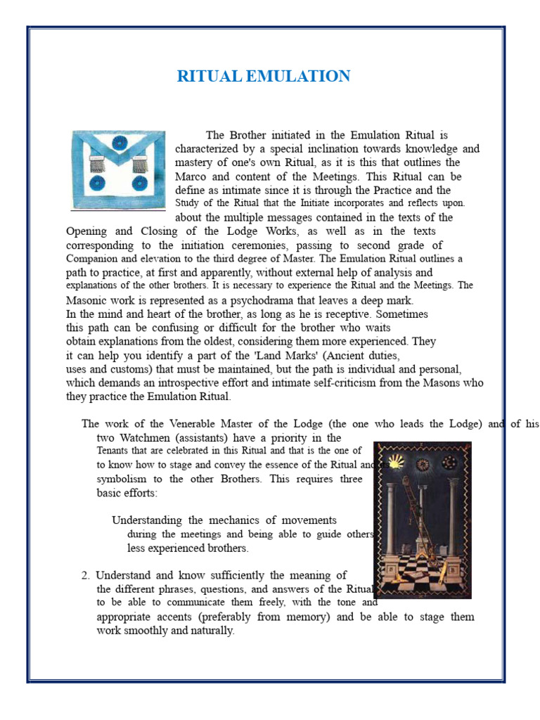 Understanding the Emulation Ritual | PDF | Masonic Lodge | Freemasonry
