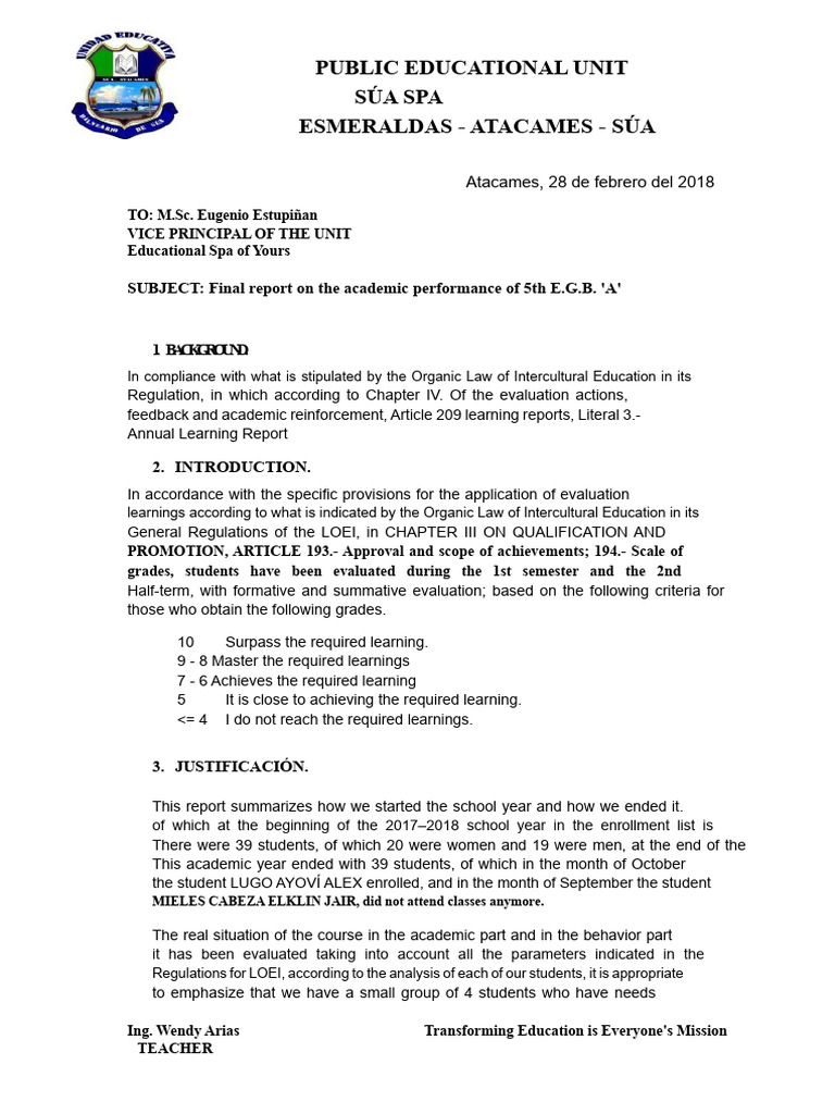 5th E.G.B. 'A' Academic Performance Report | PDF