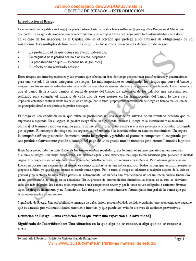 Copia de Gestión de Riesgos - Unidad 1 | PDF | Seguro | Riesgo