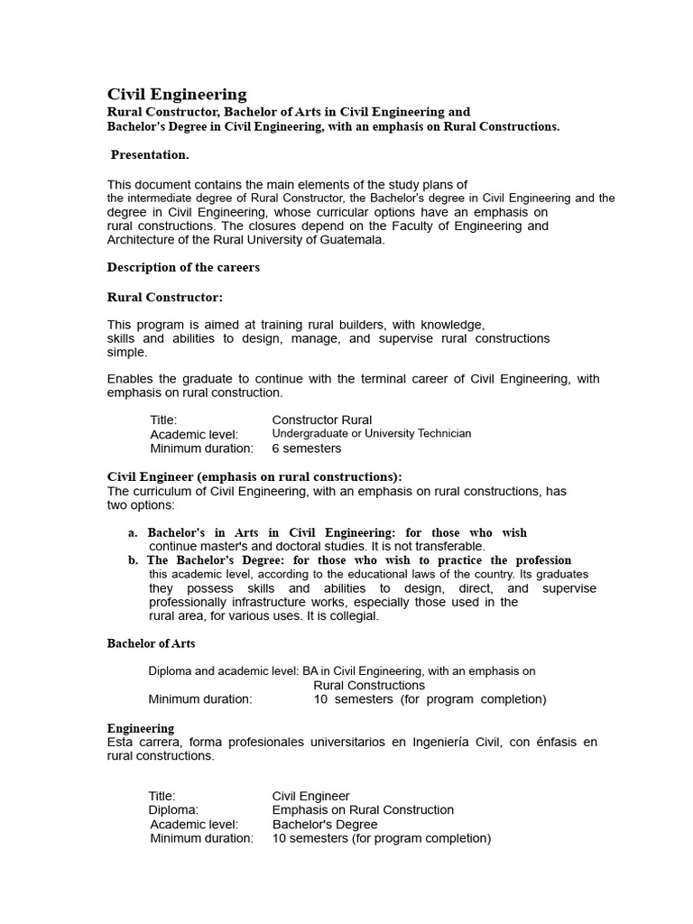 Curriculum Civil Engineering | PDF | Academic Degree | Bachelor's Degree