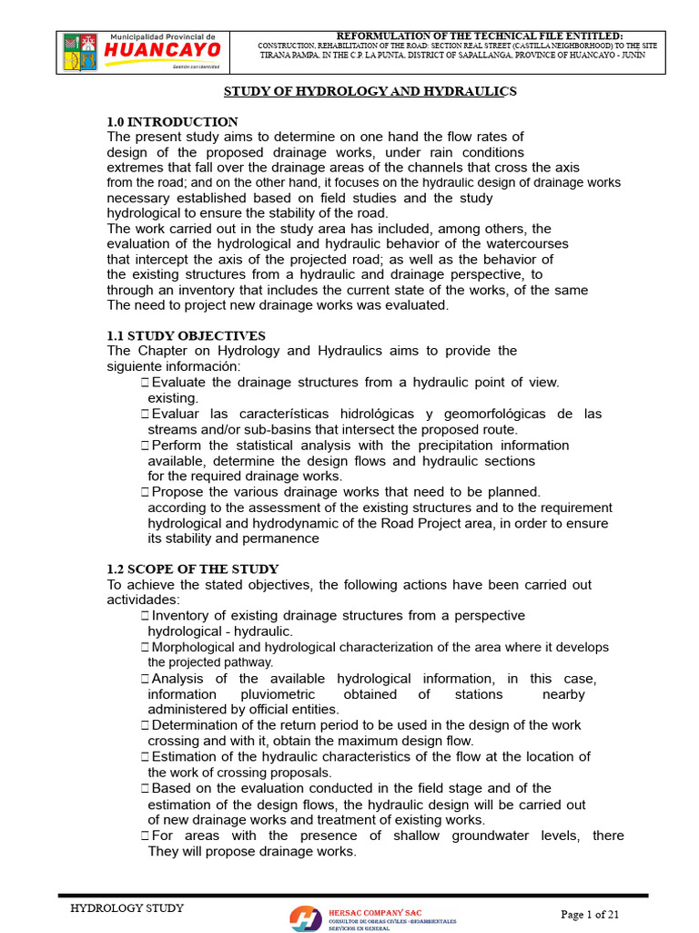 Hydrology Study for Road Rehabilitation | PDF | Hydrology | Drainage Basin