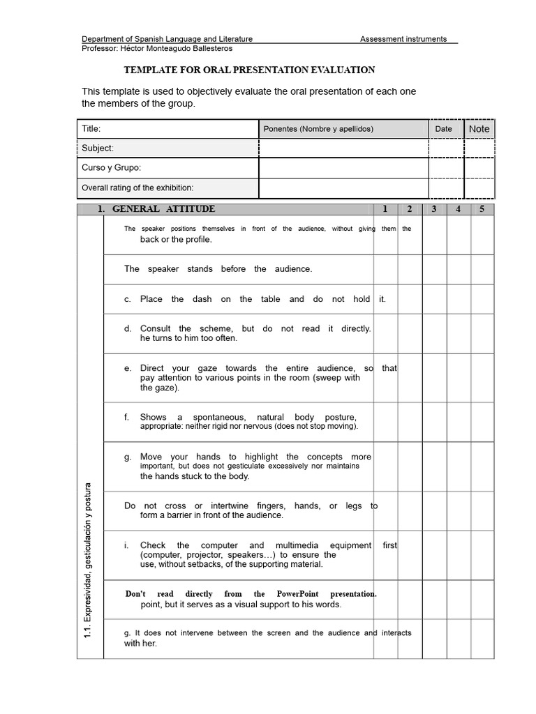 Template for Oral Presentation Evaluation | PDF | Multimedia | Human ...