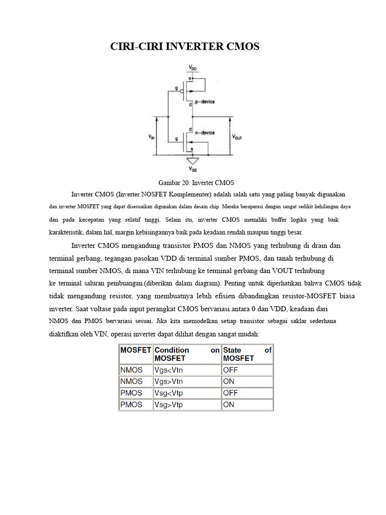 Ciri-Ciri dan Karakteristik Inverter CMOS | PDF