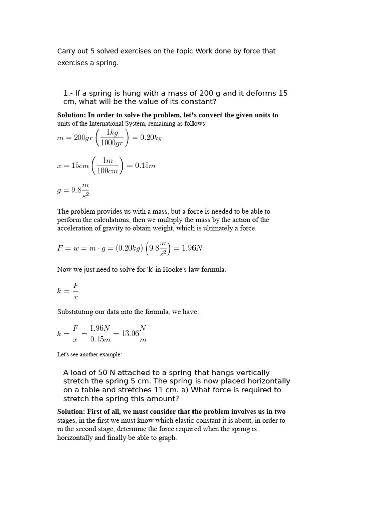 Spring Constant Calculation Exercises | PDF
