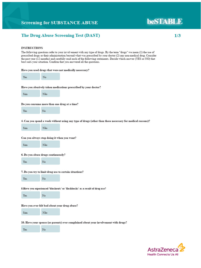Drug Abuse Screening Test (DAST) Guide | PDF | Substance Abuse | Drugs
