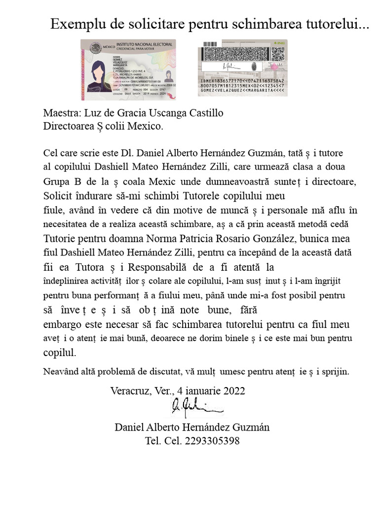 Exemplu Solicitare Schimbare Tutor | PDF