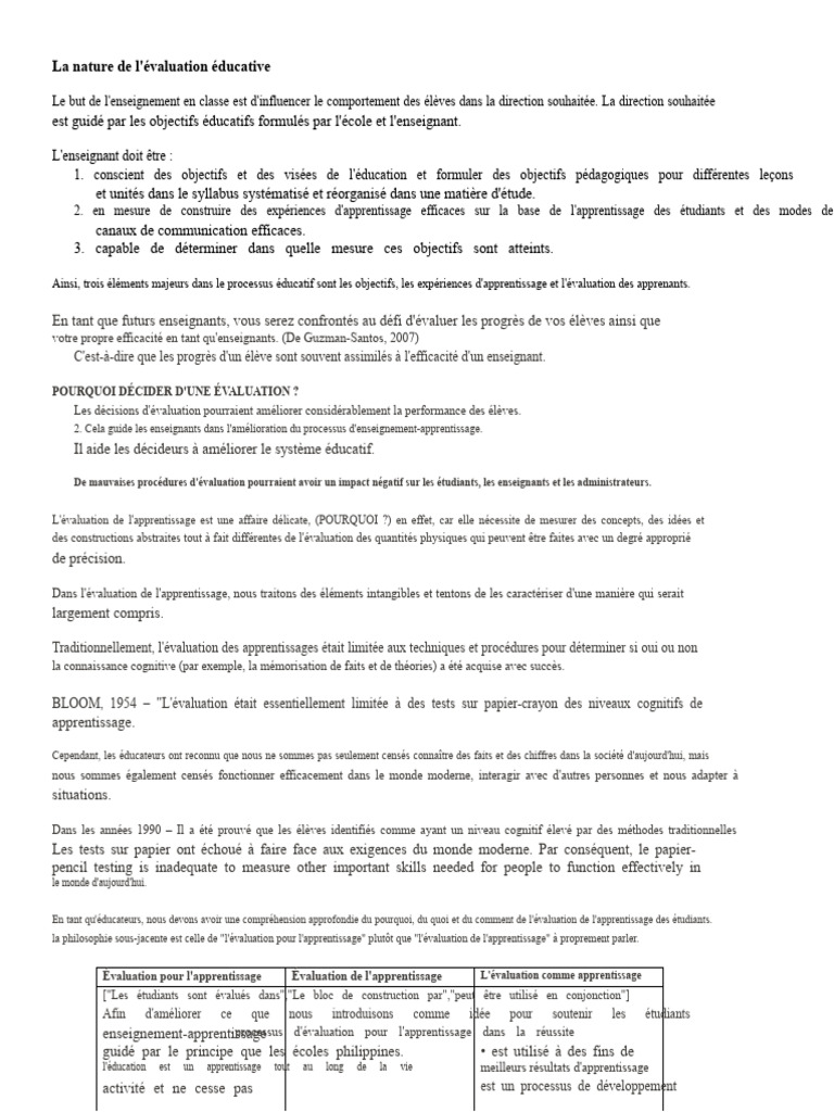Évaluation éducative : objectifs et méthodes | PDF | Apprentissage ...