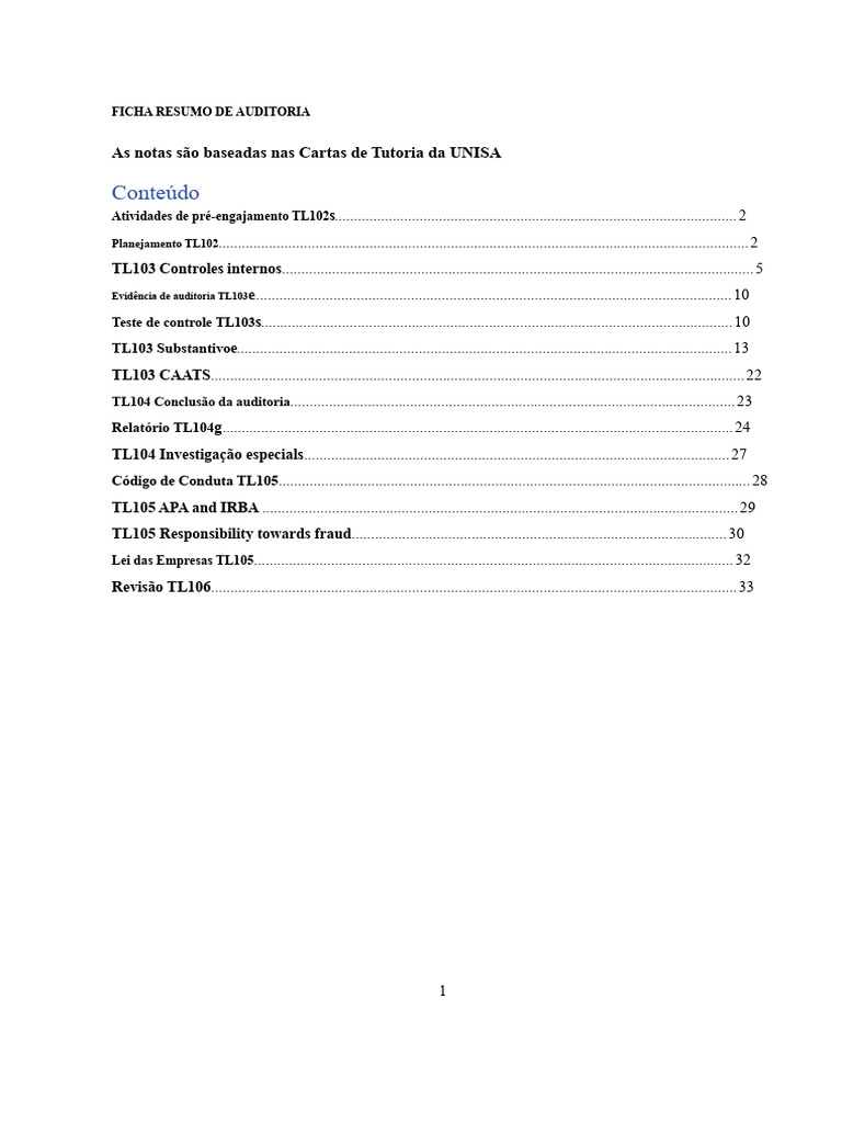 Ficha Resumo de Auditoria e Controles Internos | PDF | Contabilidade ...
