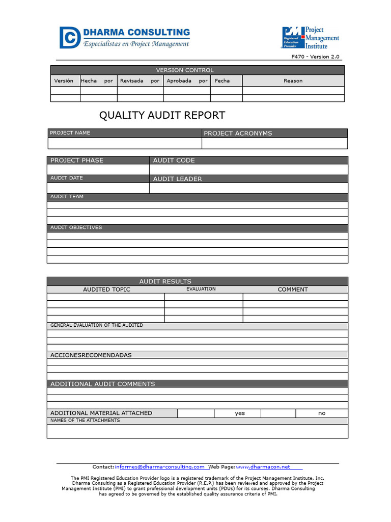Quality Audit Report Template 2.0 | PDF