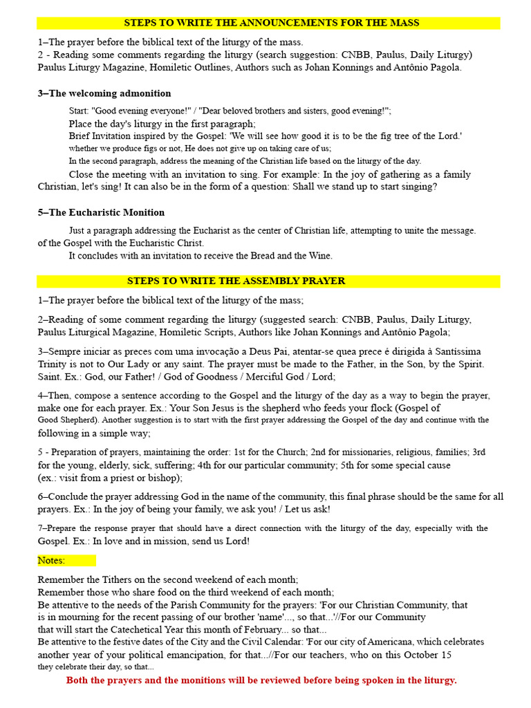Writing Mass Announcements and Prayers | PDF | Eucharist | Mass (Liturgy)