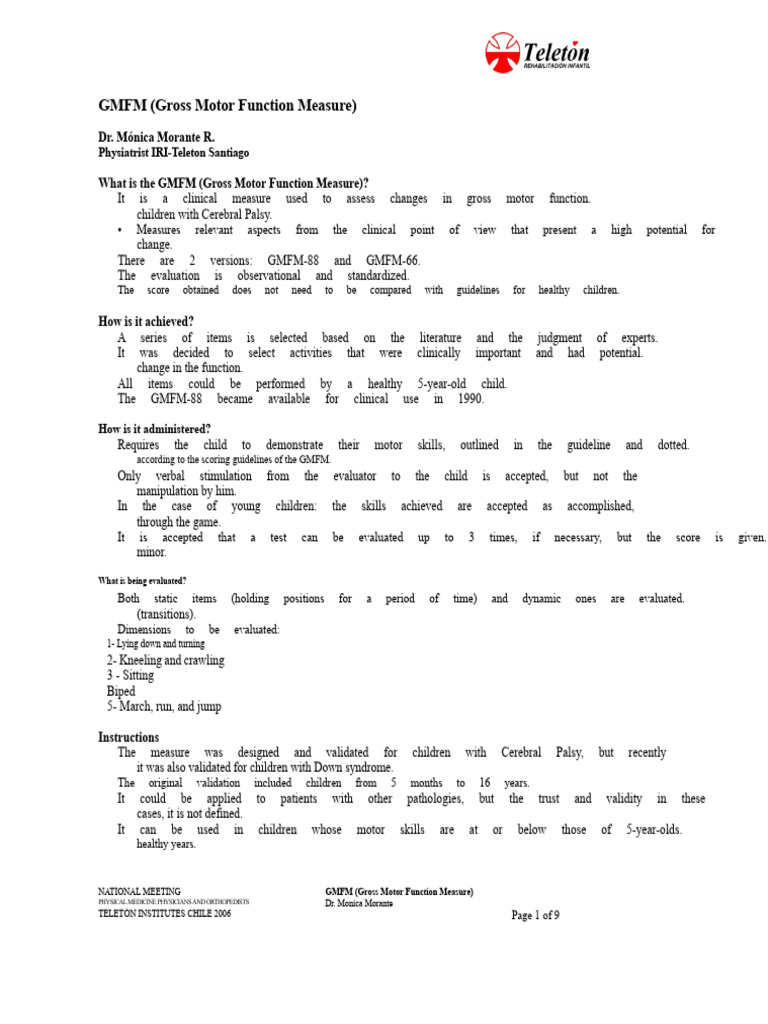 Understanding GMFM for Cerebral Palsy | PDF | Cerebral Palsy | Diseases ...