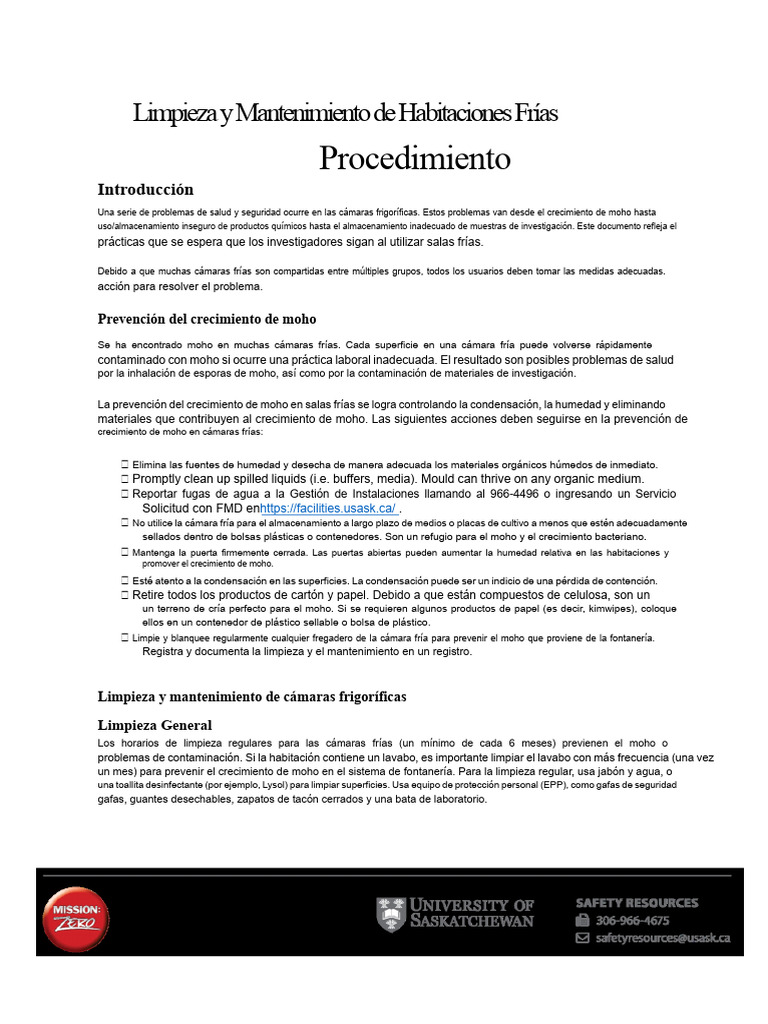 Mantenimiento y Limpieza de Habitaciones Frías | PDF | Molde ...