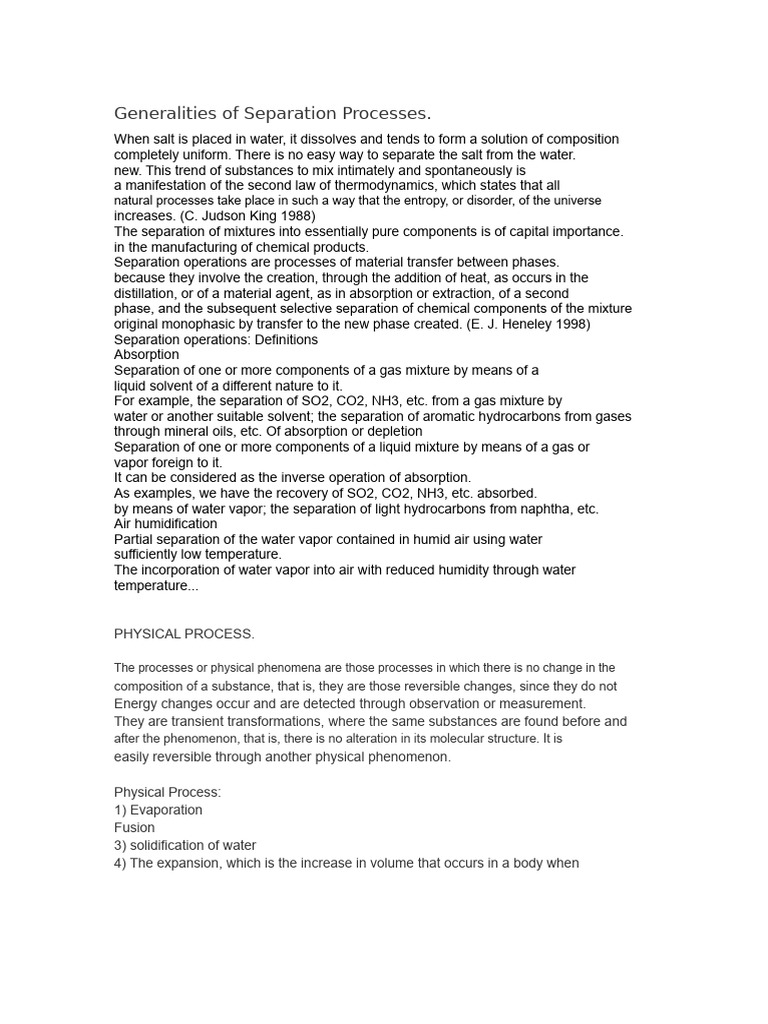 Overview of Separation Processes | PDF | Phase (Matter) | Solubility