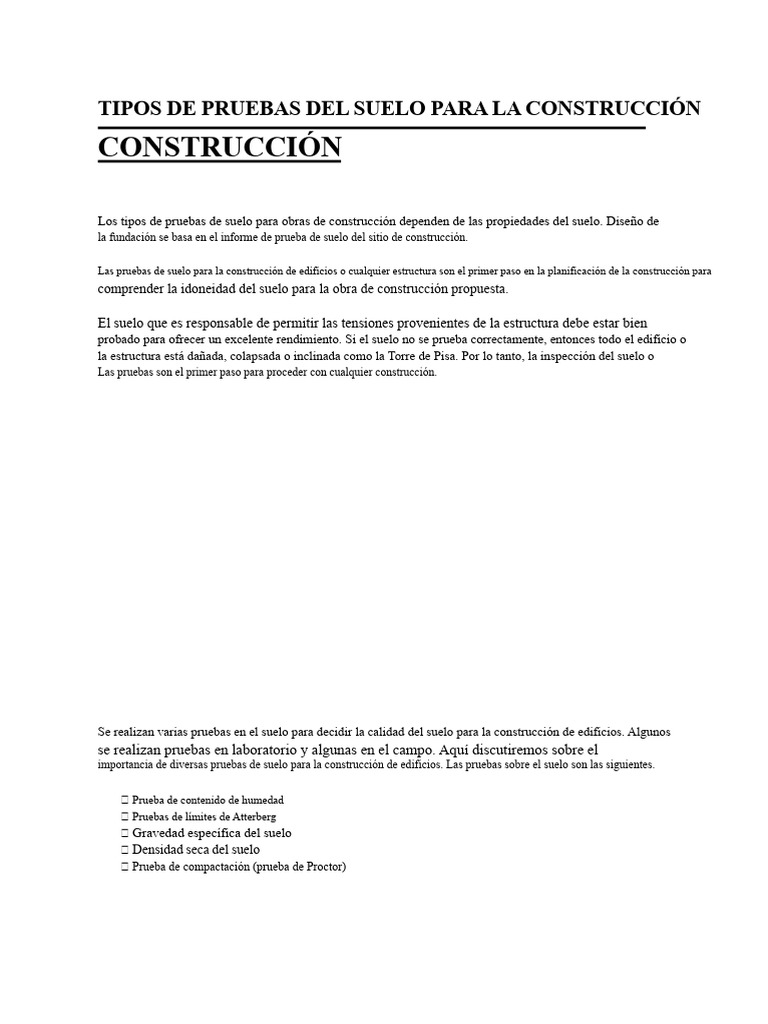 Tipos de Pruebas de Suelo para La Construcción de Edificios | PDF ...