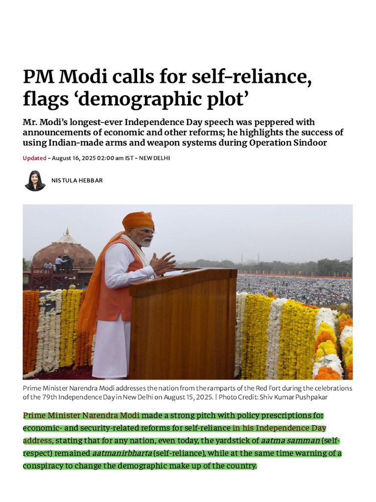 Modi's 2025 Independence Day Speech Highlights | PDF | Bharatiya Janata ...
