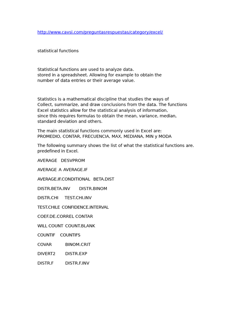 Essential Excel Statistical Functions | PDF | Probability Distribution ...