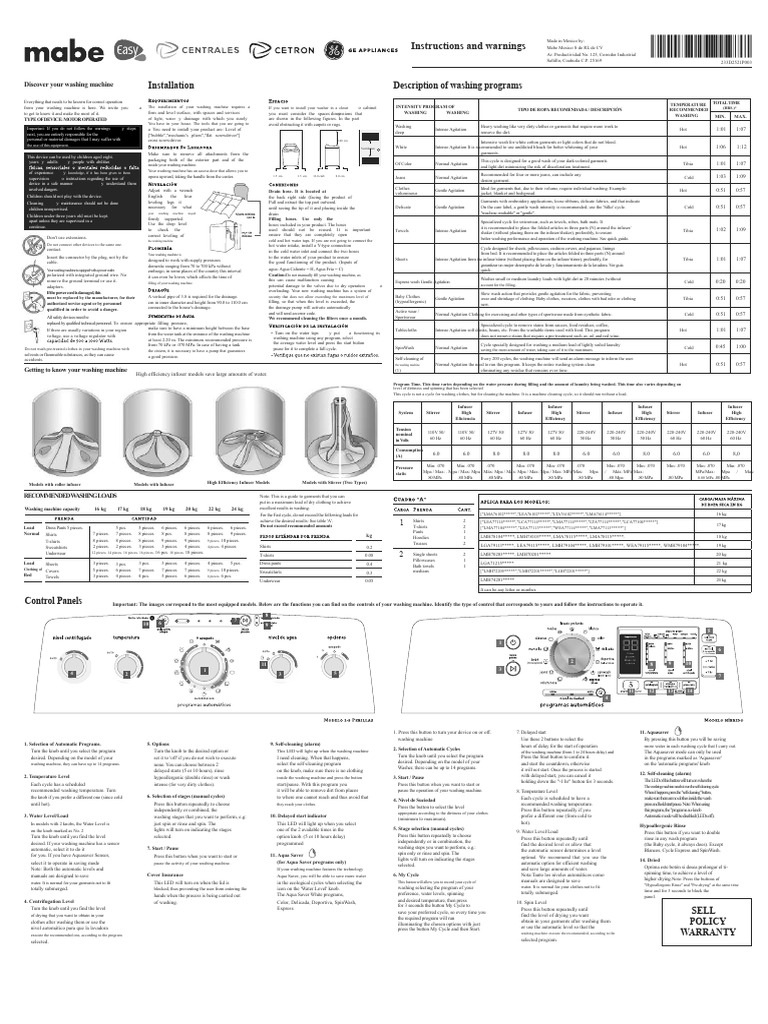 Washing Machine Installation Guide | PDF | Washing Machine | Clothing
