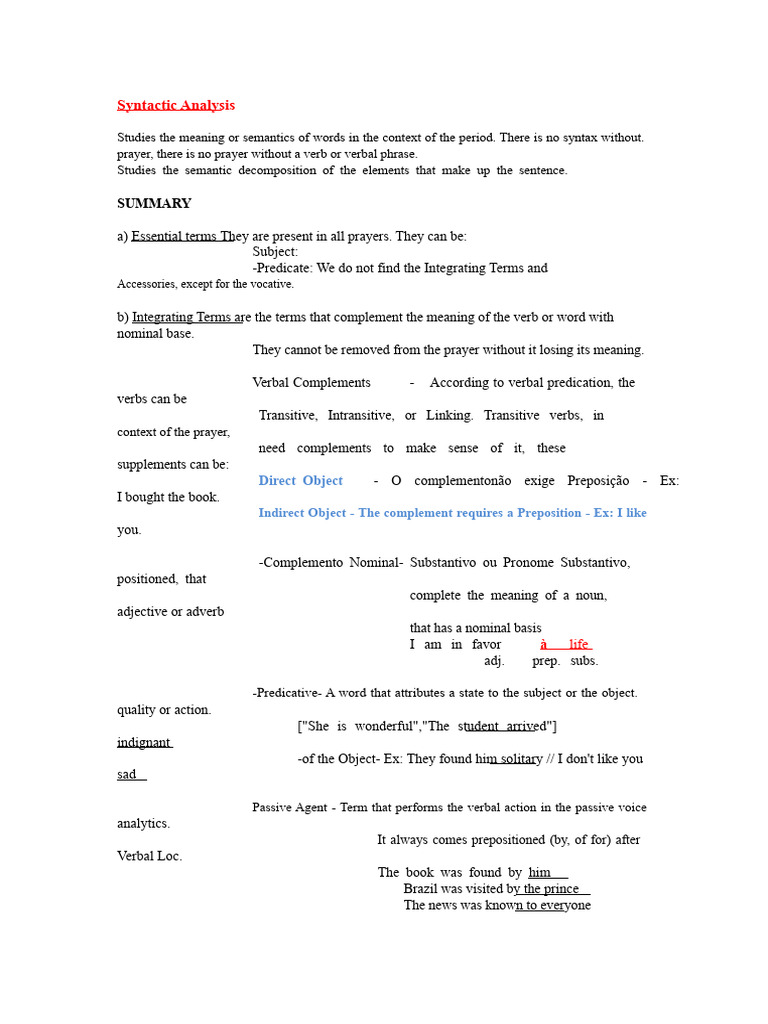 SYNTACTIC ANALYSIS | PDF | Verb | Subject (Grammar)
