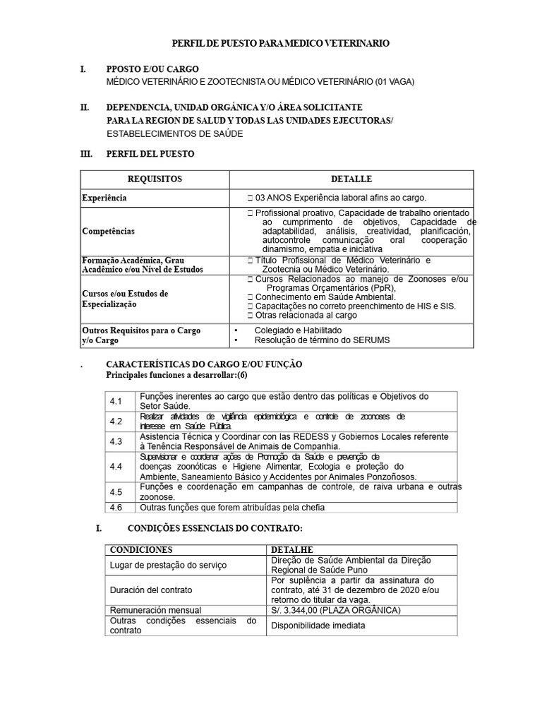 Perfil de Vaga: Médico Veterinário | PDF | Medicina Veterinária ...