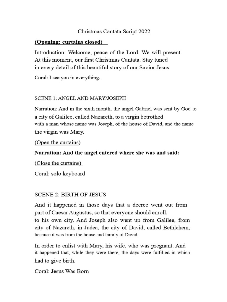 Christmas Cantata Script 2022 | PDF | Nativity Of Jesus | Jesus