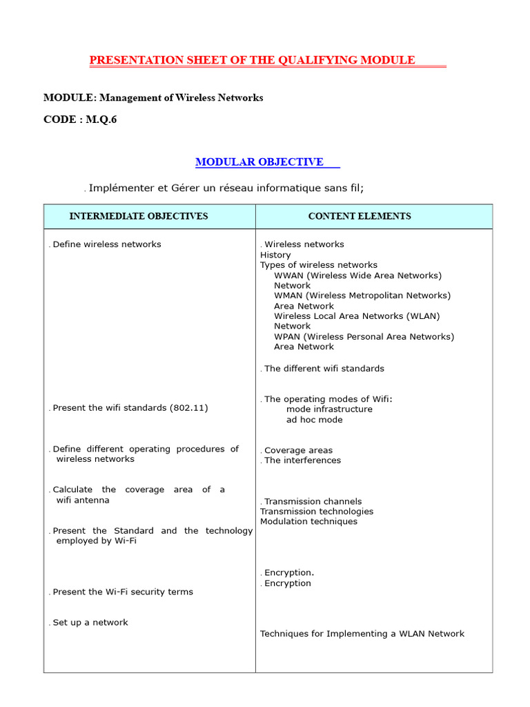 wireless network management module | PDF | Wireless Network | Wi Fi