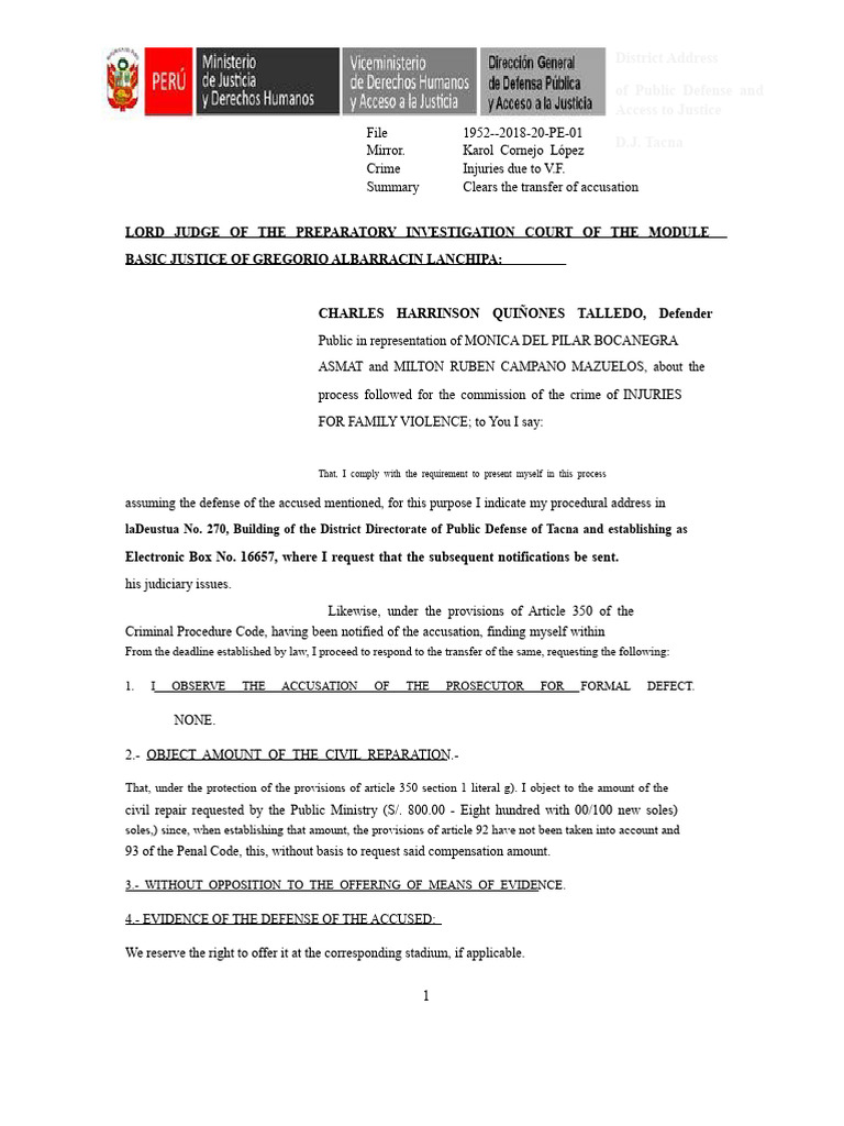 Defense Response in Family Violence Case | PDF | Acquittal | Crimes