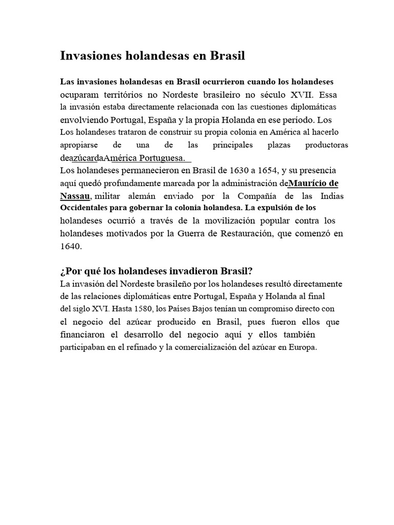 Invasiones Holandesas en Brasil | PDF | Colonización europea de las ...