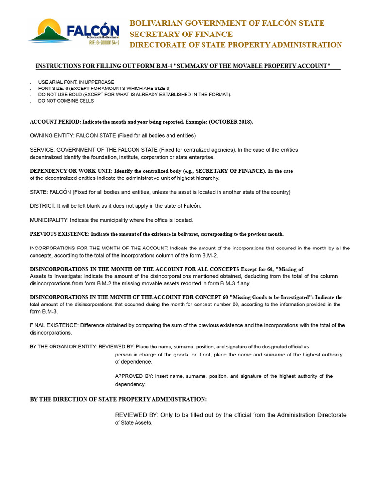Instructions For Filling Out Form B.M-4 Summary of The Movable Property ...