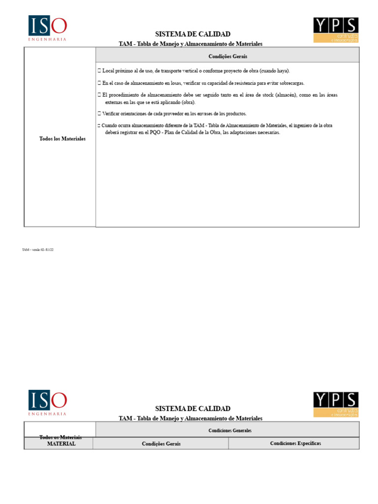 TAM - Tabla de Manejo y Almacenamiento de Materiales v.02 | PDF | Suelo ...