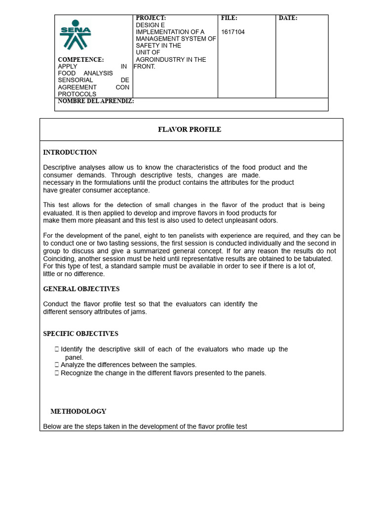 Flavor Profile Testing for Jams Analysis | PDF | Taste | Analysis Of ...