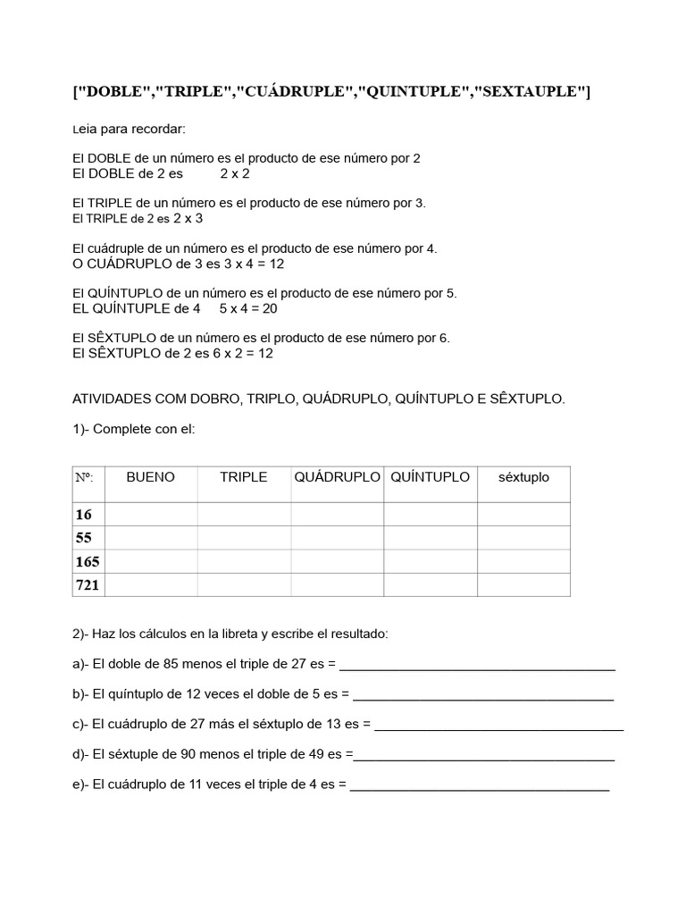 Operaciones de Doble a Séxtuple | PDF