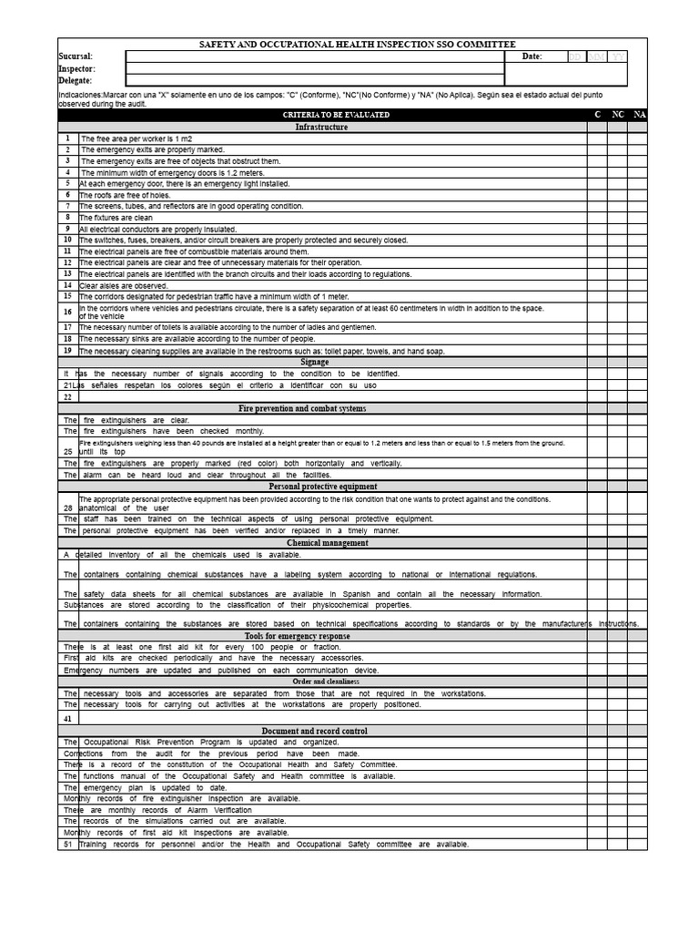 Occupational Health Safety Inspection Checklist | PDF | Stairs