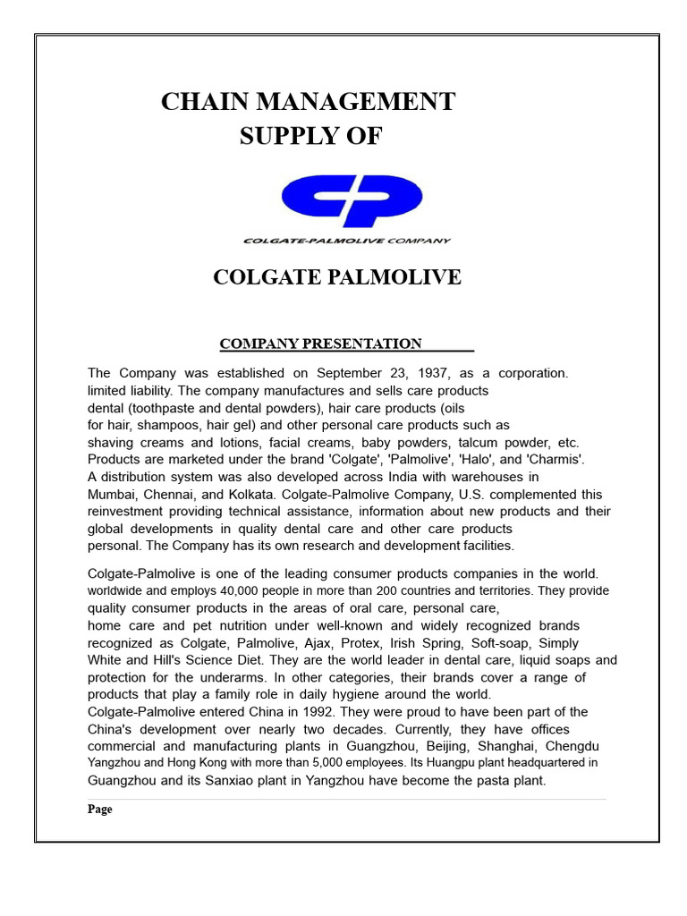 Colgate-Palmolive Supply Chain Overview | PDF | Supply Chain | Inventory