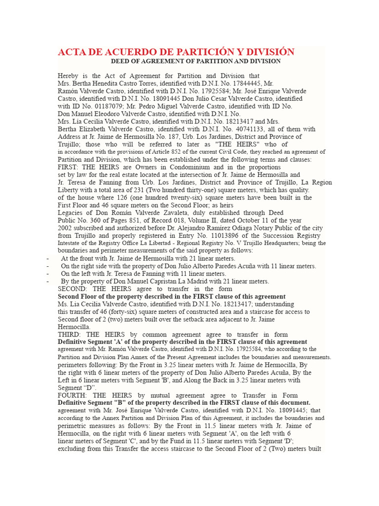 Partition Agreement for Heirs in Trujillo | PDF | Natural Resources Law ...