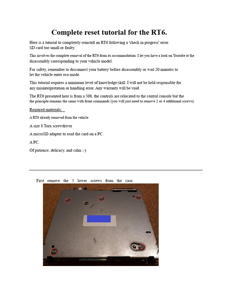 RT6 Complete Reset Tutorial Guide | PDF