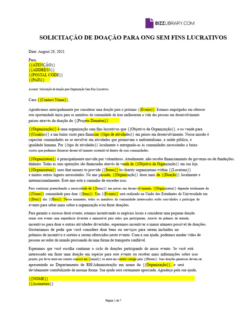 Solicitação de Doação para ONG | PDF | Doação