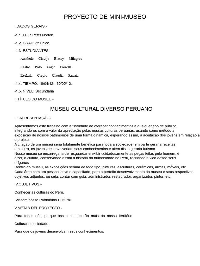 Projeto de Mini-museu 123 | PDF | Museu | Peru