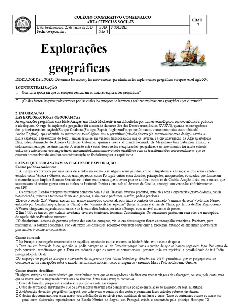 Causas das Explorações Geográficas no Século XV | PDF | Era dos ...