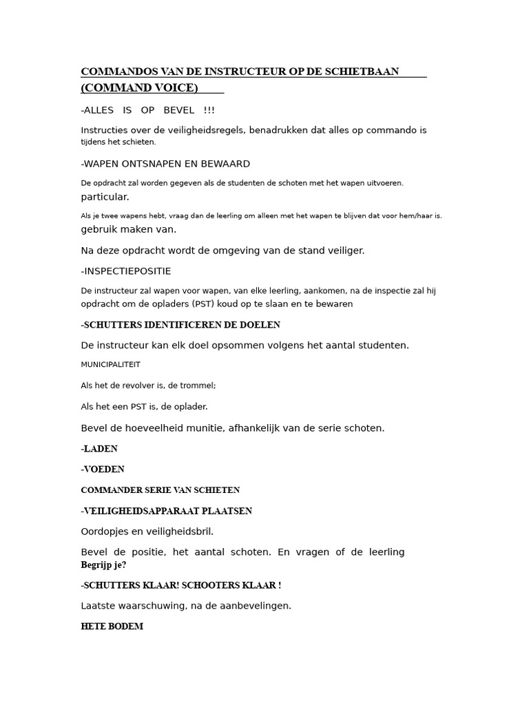Opdrachten Van de Instructeur Op de Schietbaan | PDF