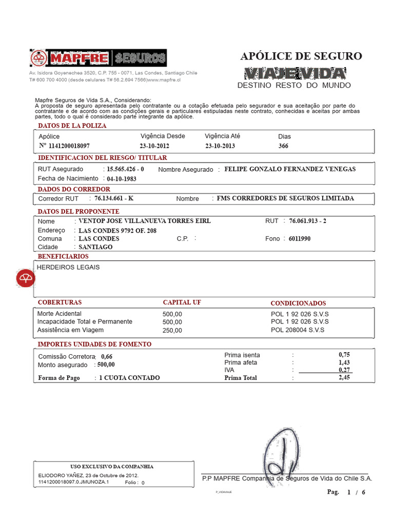Apólice de Seguro de Vida Mapfre | PDF | Seguro | Indenização