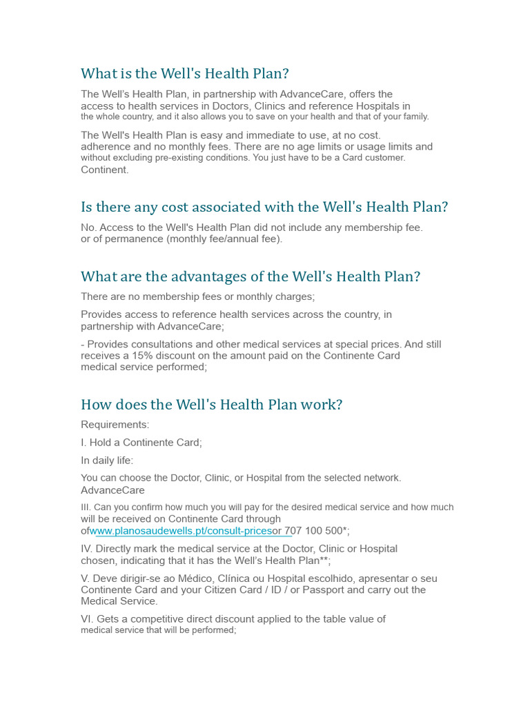 Overview of Well's Health Plan Benefits | PDF | Fee | Identity Document