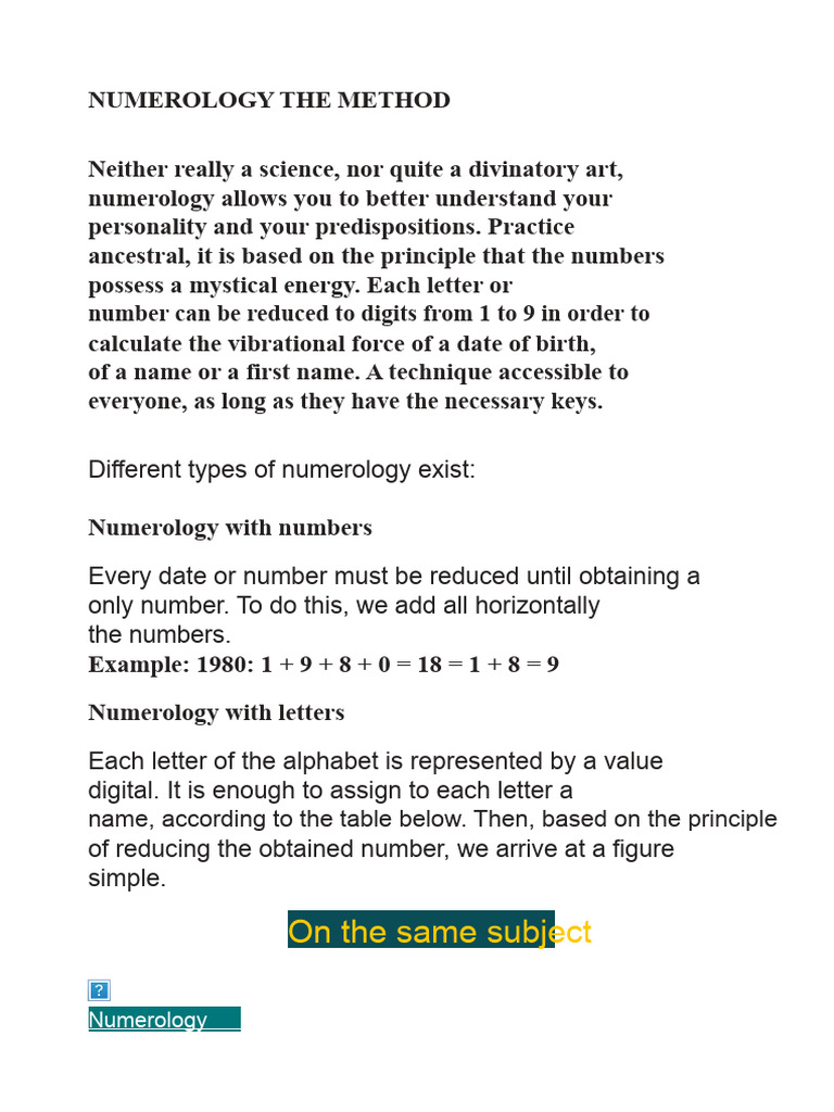 NUMEROLOGY THE METHOD | PDF | Psychology | Psychological Concepts