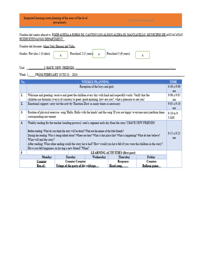 Integrated Preschool Learning Plan | PDF