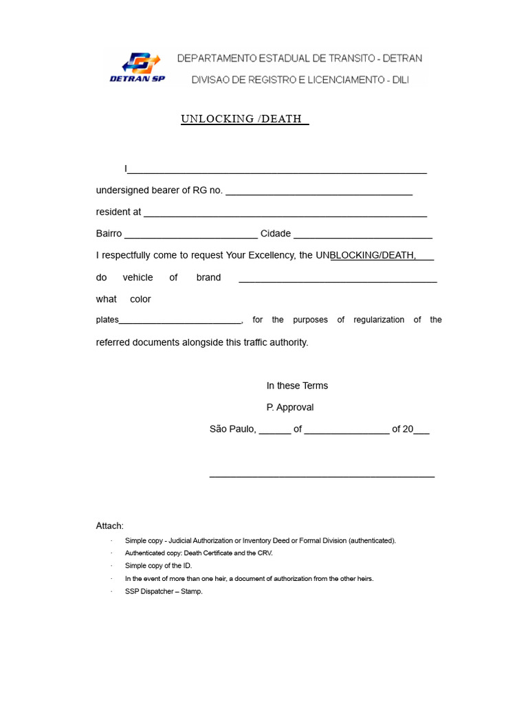 Vehicle Unblocking Request Form | PDF