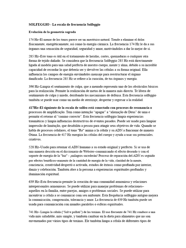 Frecuencias Solfeggio y sus Beneficios | PDF | Frecuencia | Hertz