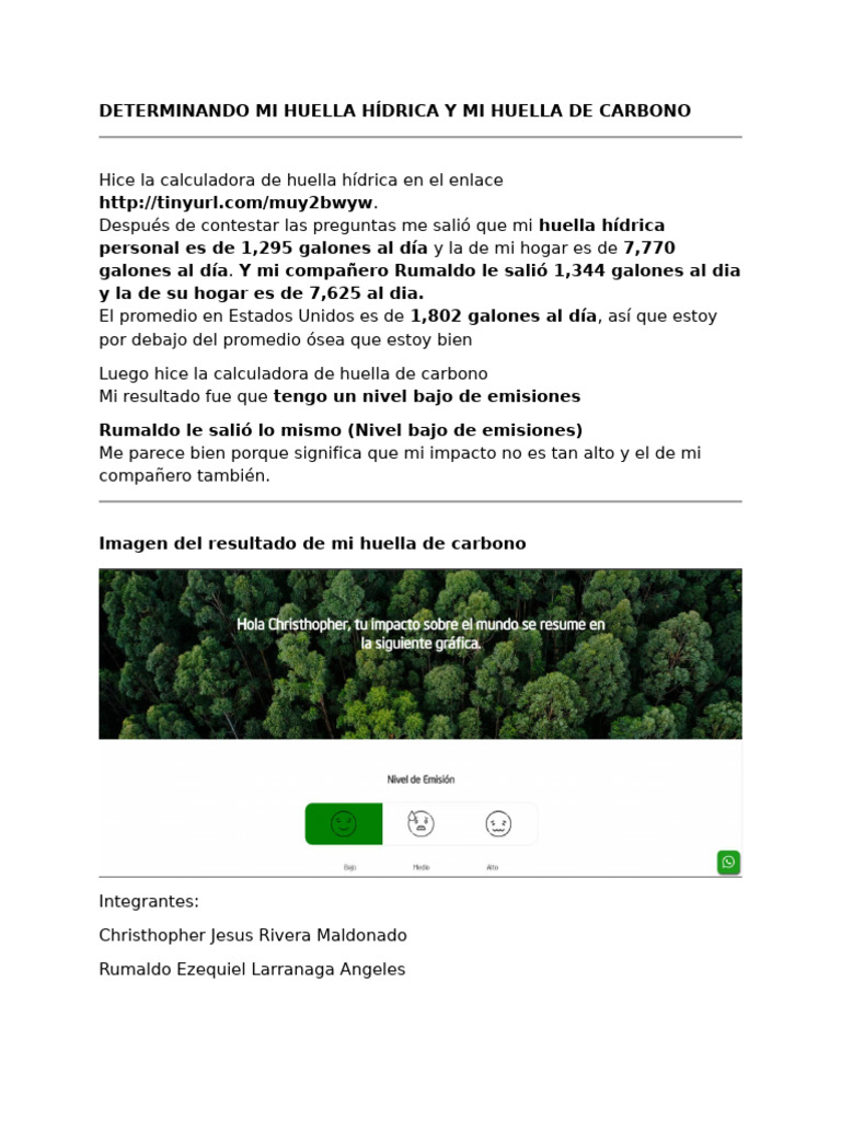 Determinando Mi Huella Hídrica y Mi Huella de Carbono | PDF