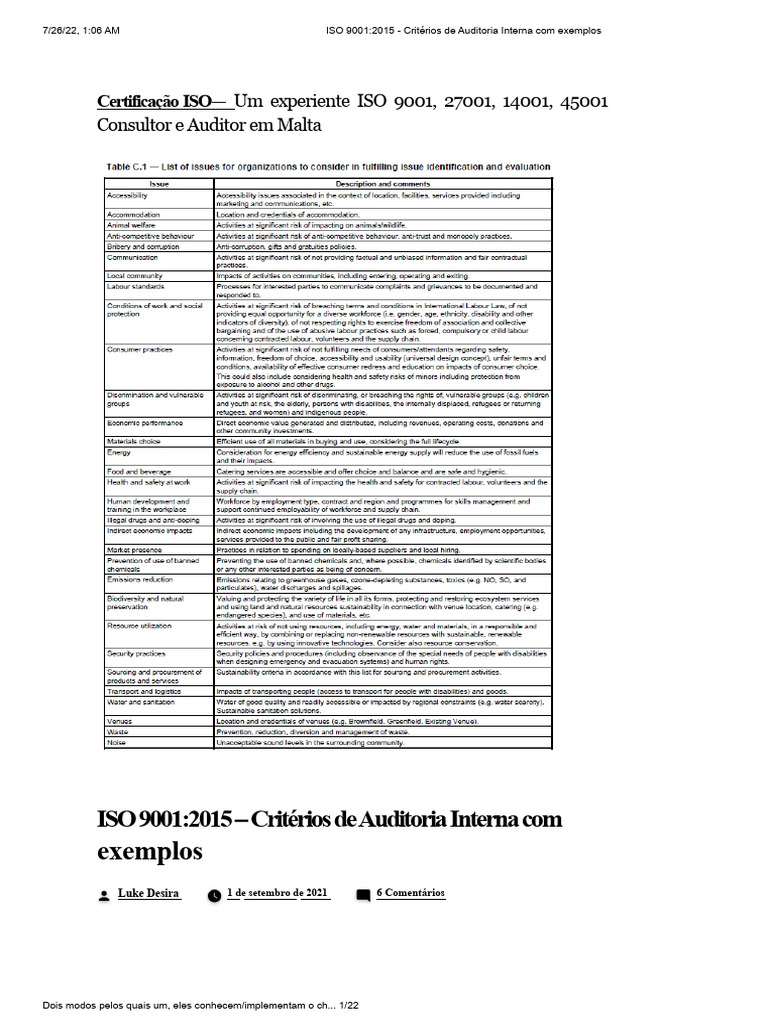 Critérios de Auditoria Interna ISO 9001 | PDF | Gestão de qualidade ...