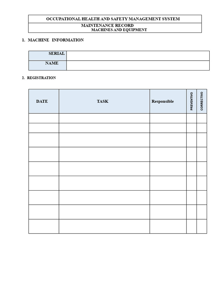 Occupational Health & Safety Maintenance Record | PDF