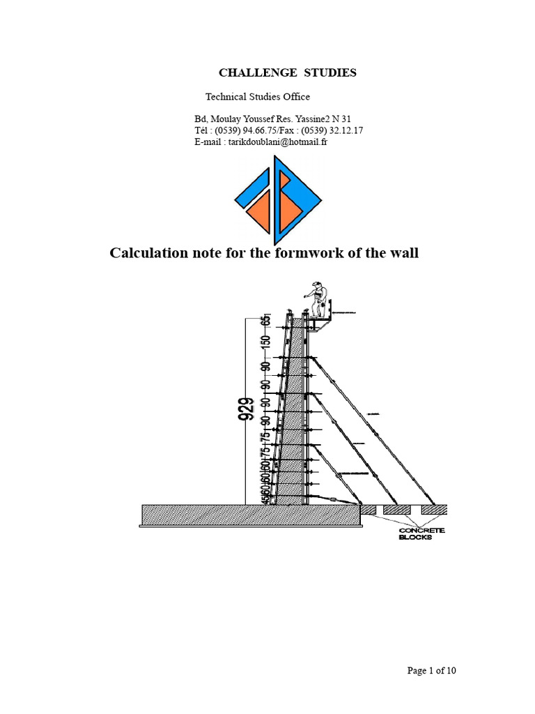 Wall Formwork Stability Calculations | PDF | Concrete | Pressure