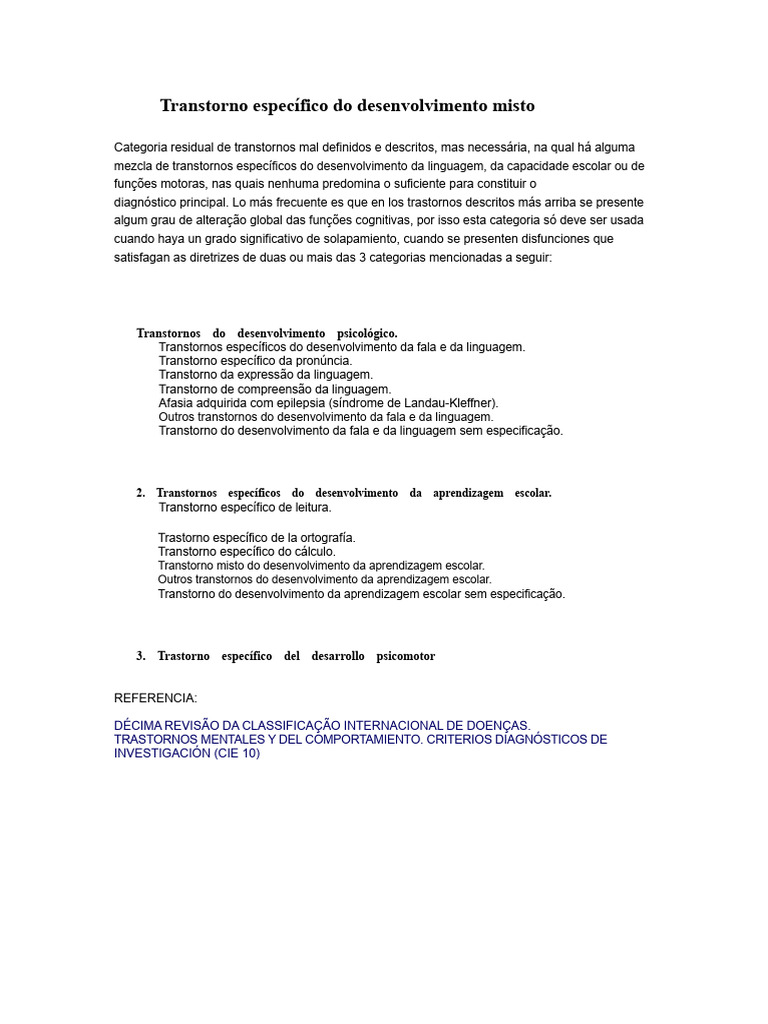 Transtorno Misto do Desenvolvimento Infantil | PDF